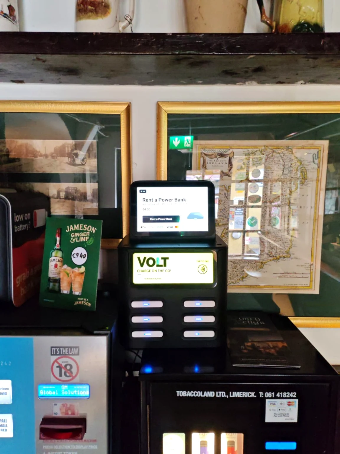 VOLT power bank station at a reception desk