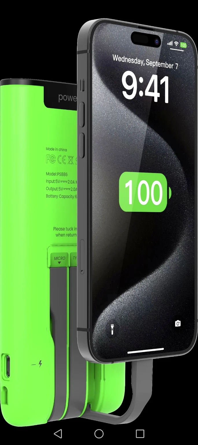 Portable VOLT power bank charging a smartphone